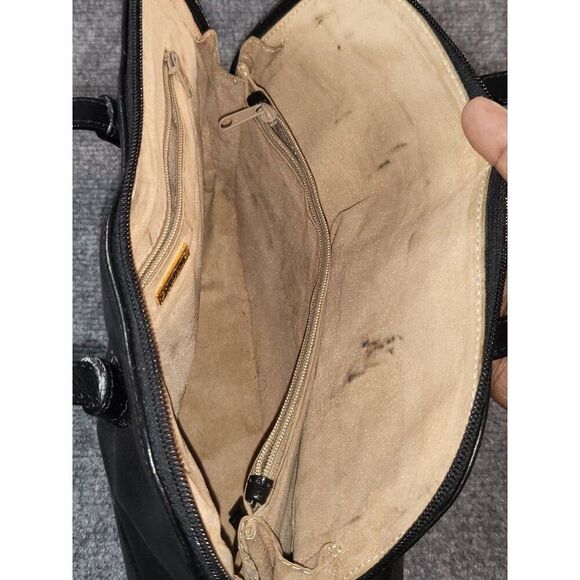 Oroton‎ Black Genuine Leather Worker Tote Bag Full Zip Double Handle Designer - Picture 8 of 9